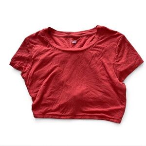 Aerie Red Ribbed Short Sleeve Crop Top